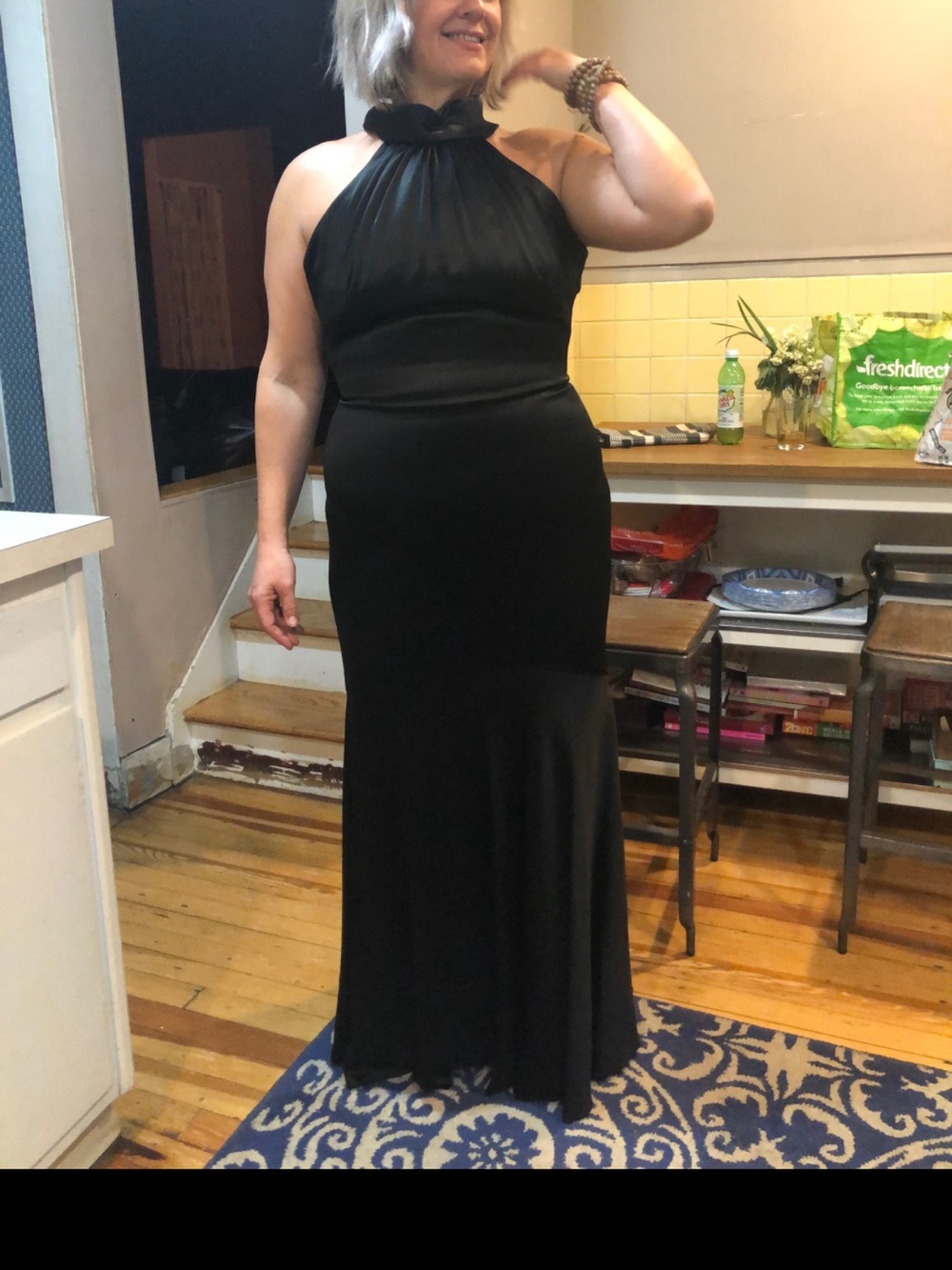 Theia Black Halter Maxi Gown